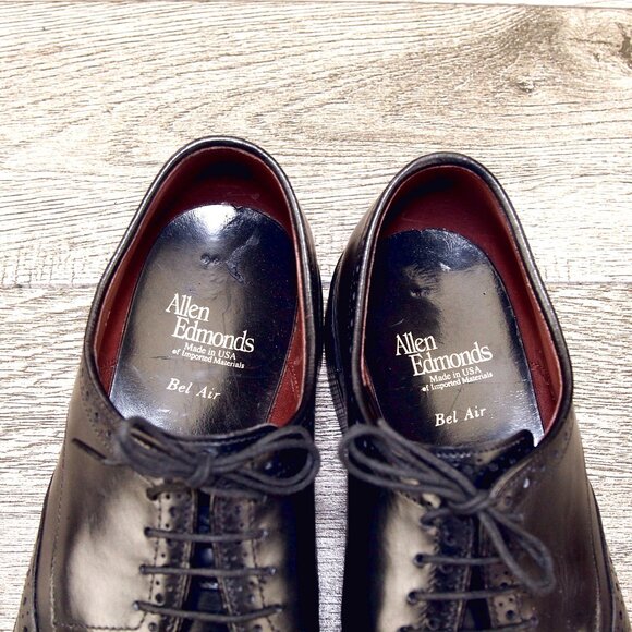 Allen Edmonds BEL AIR Wingtip Blucher 10 D Black * add $15 new Trees - Picture 5 of 13